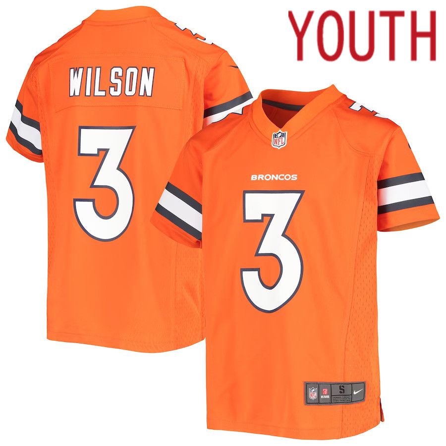 Youth Denver Broncos #3 Russell Wilson Nike Orange Alternate Game NFL Jersey